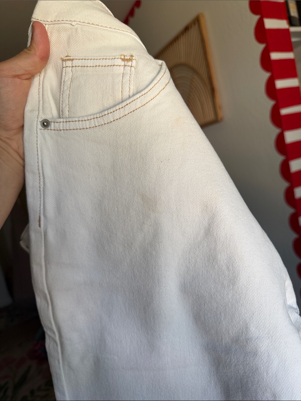 Flamingals Solid Drawstring Contrast Stitch Mid Waist Barrel Leg Pants medium - Picture 6 of 6